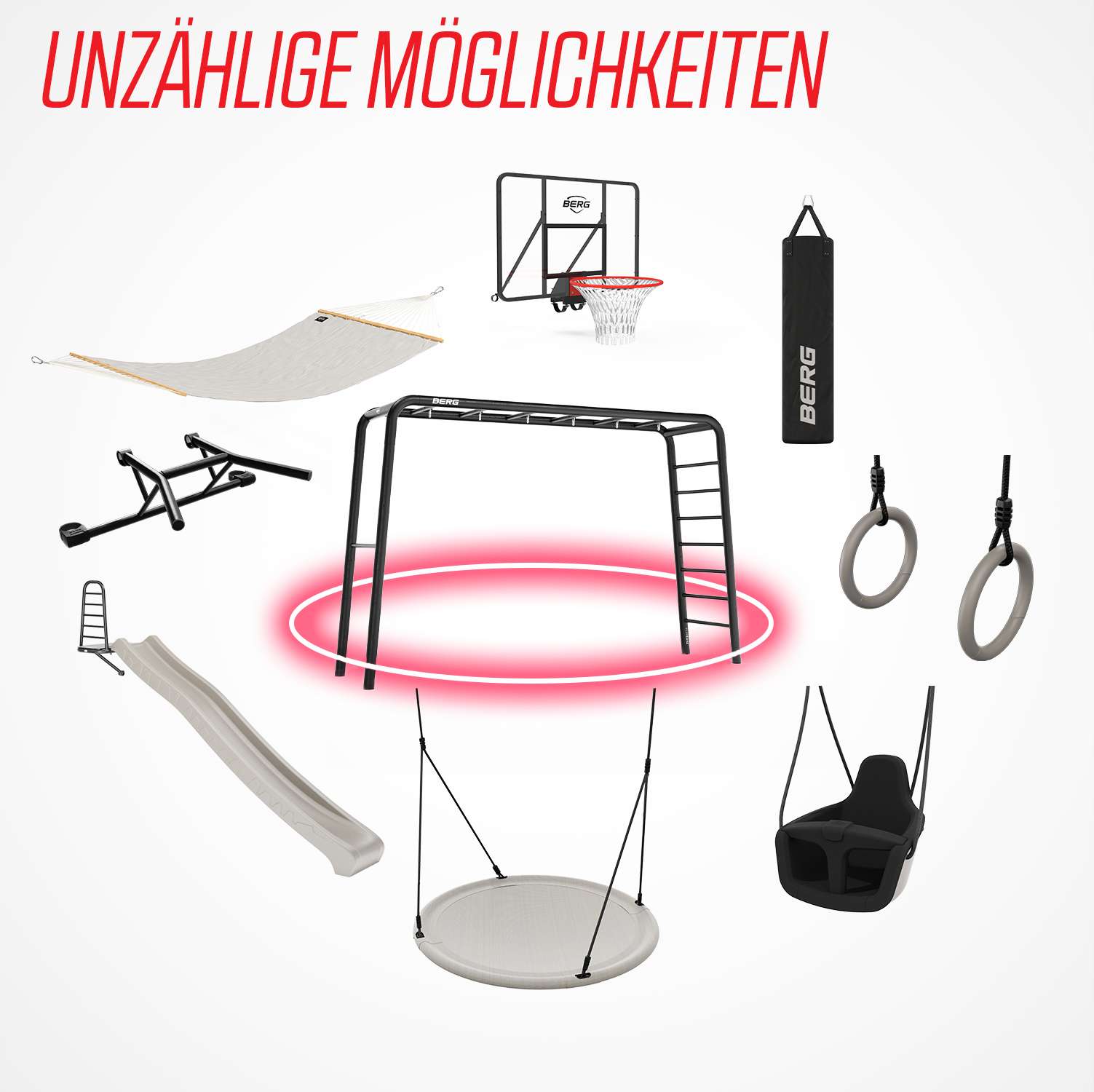 BERG PlayBase 3-in-1 Klettergerüst Large mit Reckstange und Leiter inkl. Babysitz und Nestschaukel BERG PlayBase 3-in-1 Klettergerüst Large mit Reckstange und Leiter inkl. Babysitz und Nestschaukel